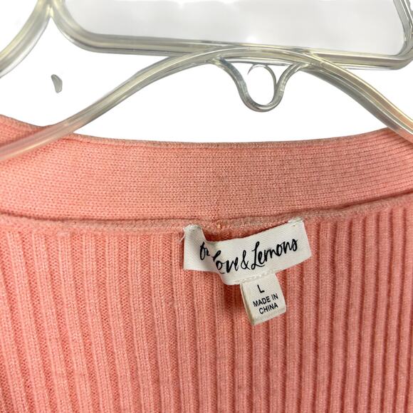 For Love and Lemons Peach Ribbed Long Sleeve V Neck Button Front Cardigan L - Picture 5 of 7